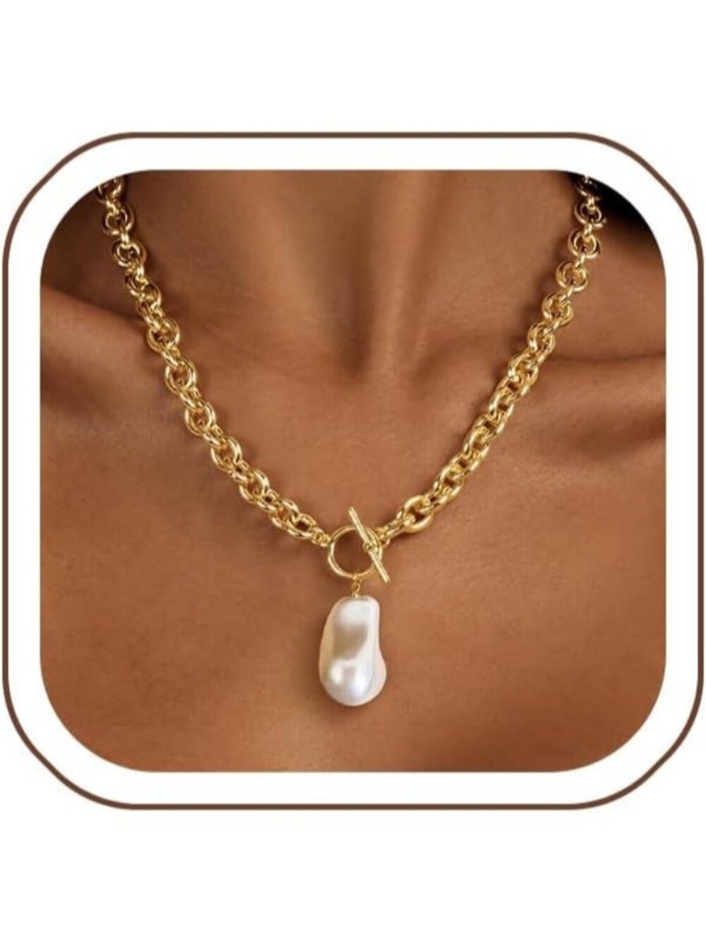 Women's Gold-Baroque Pearl Tennis Necklace Cuban Choker Love Chain Jewelry